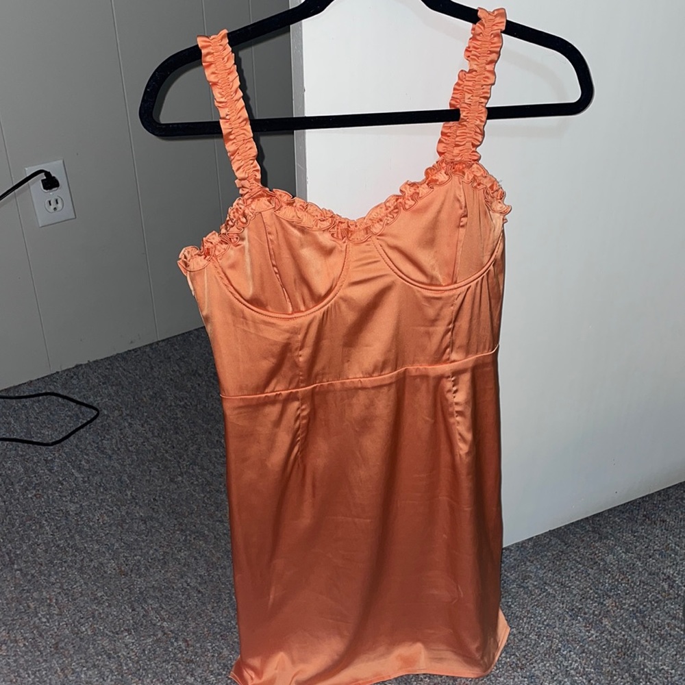 orange satin bodycon dress